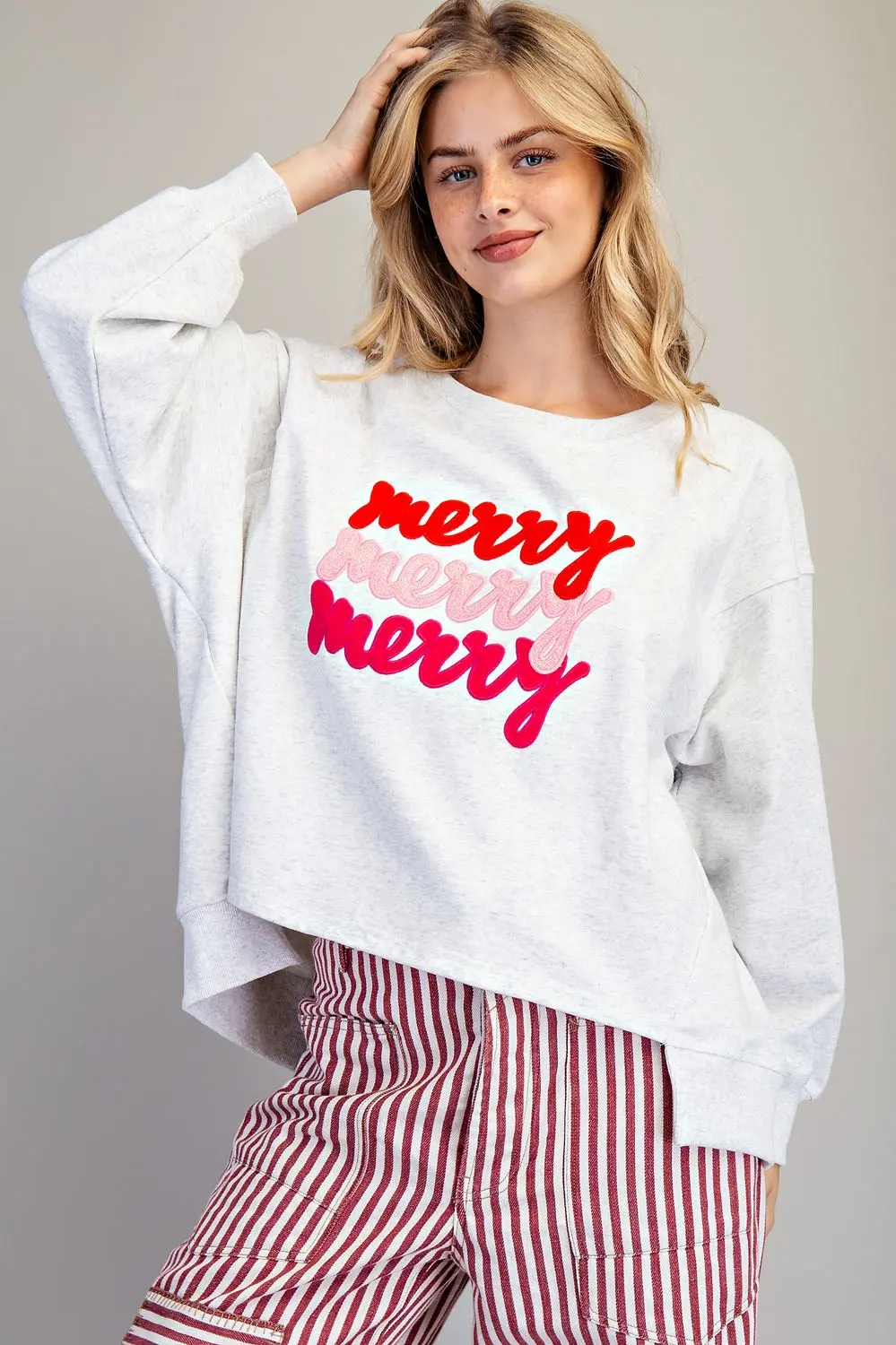 Merry Embroidered Oversized High-Low Sweatshirt
