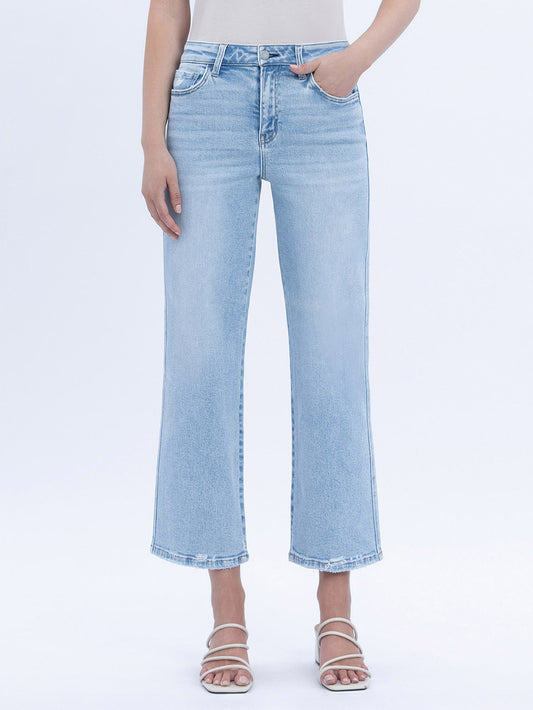 High Rise Light Wash Crop Slim Wide Leg Jeans
