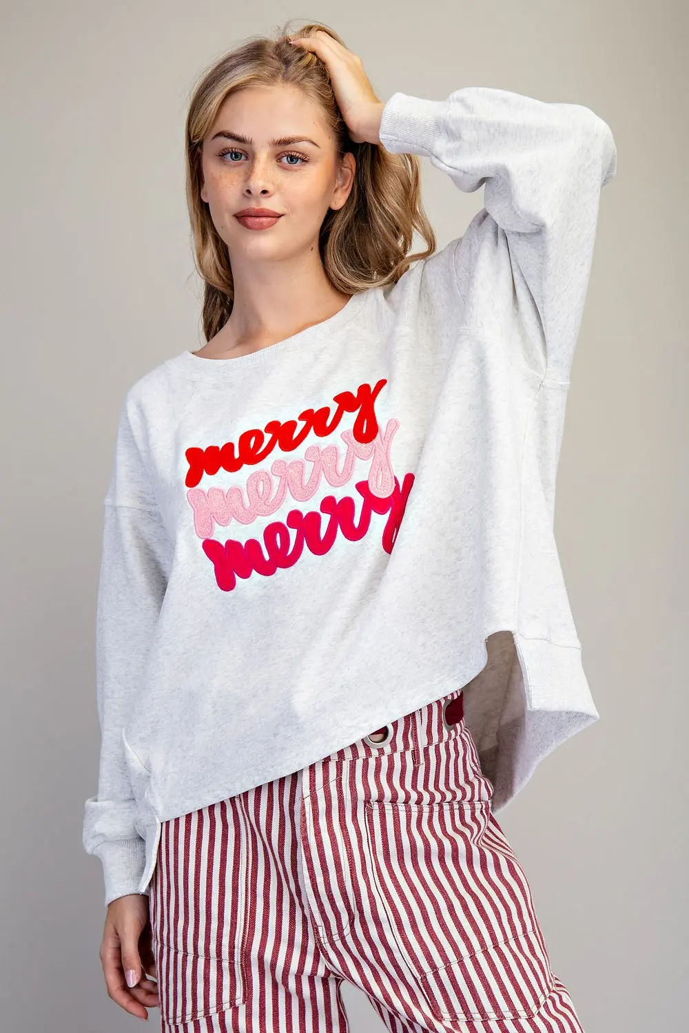 Merry Embroidered Oversized High-Low Sweatshirt