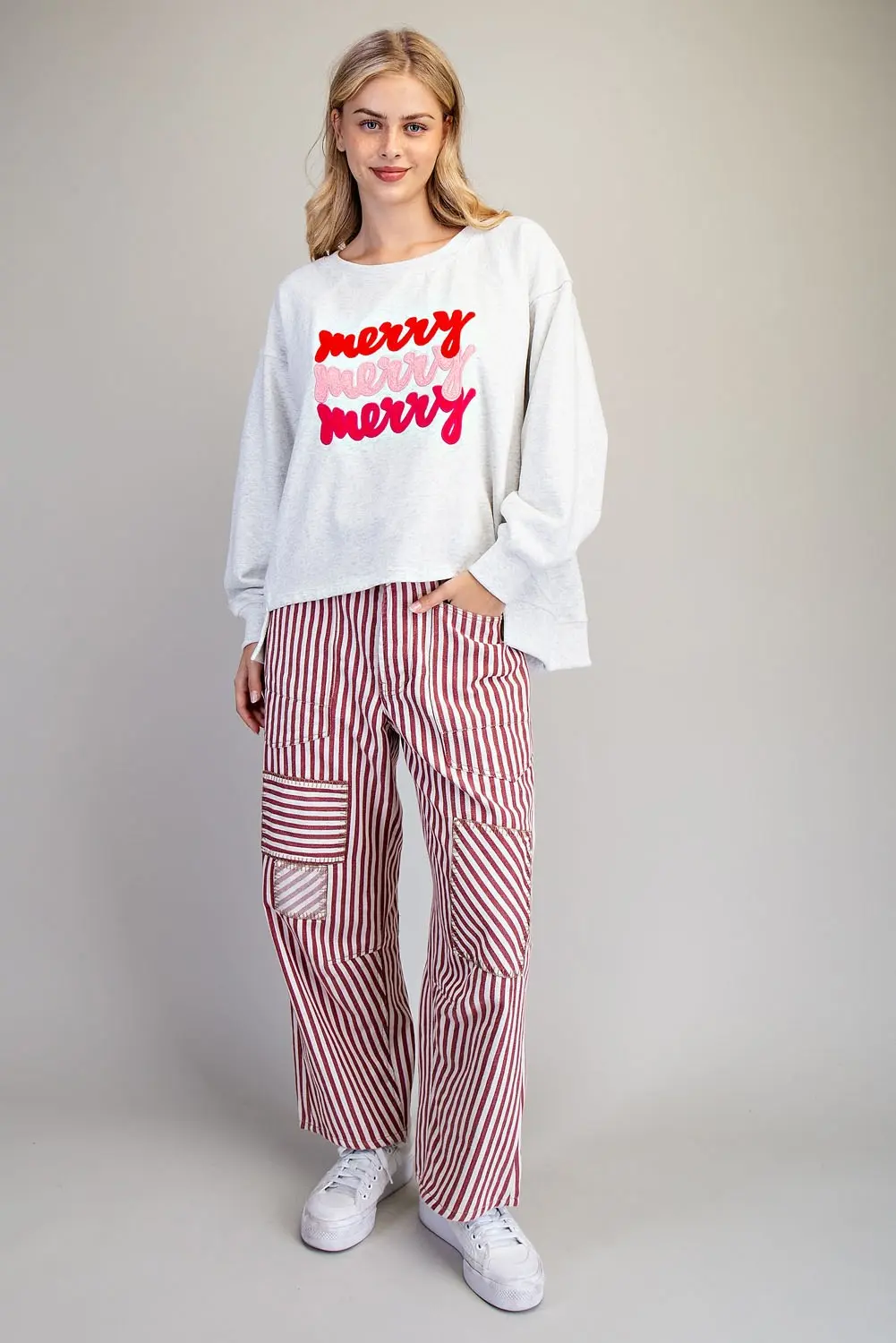 Merry Embroidered Oversized High-Low Sweatshirt