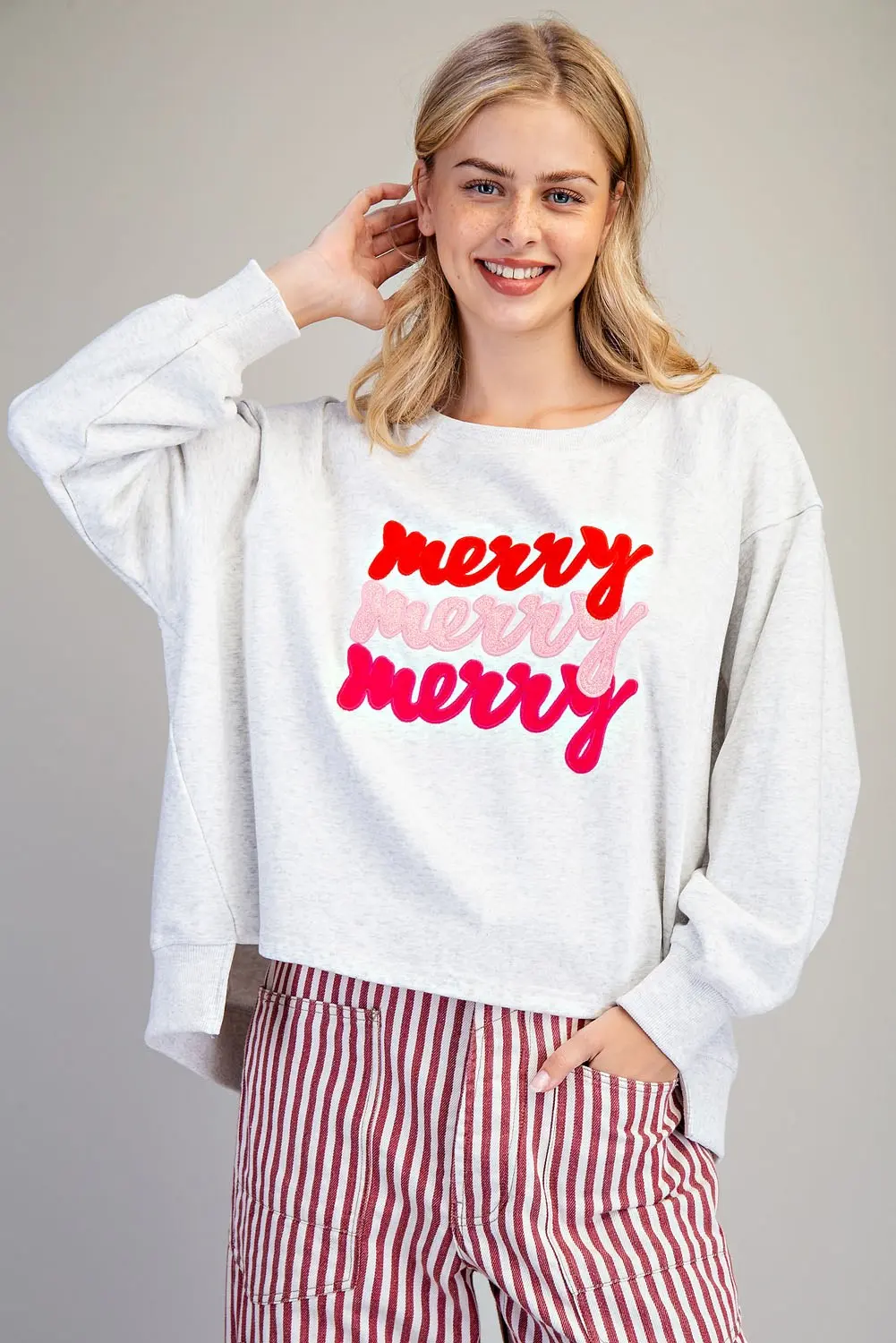 Merry Embroidered Oversized High-Low Sweatshirt