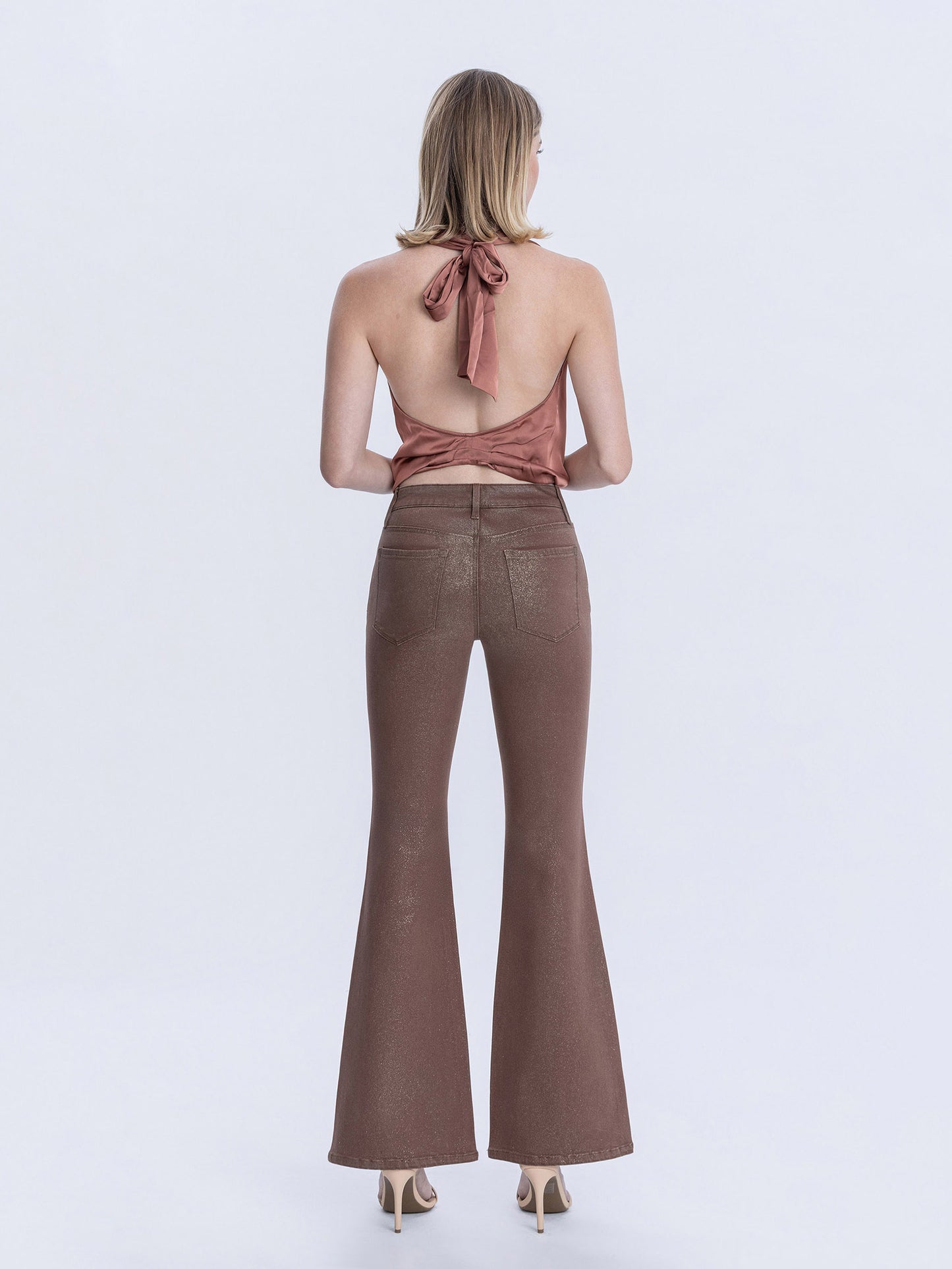 Mid Rise Gold Glitter Coated Flare Jeans