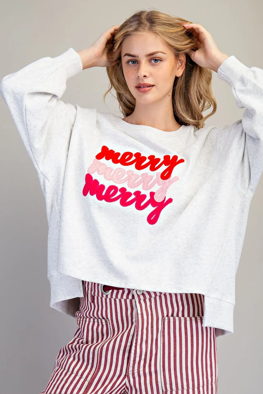 Merry Embroidered Oversized High-Low Sweatshirt