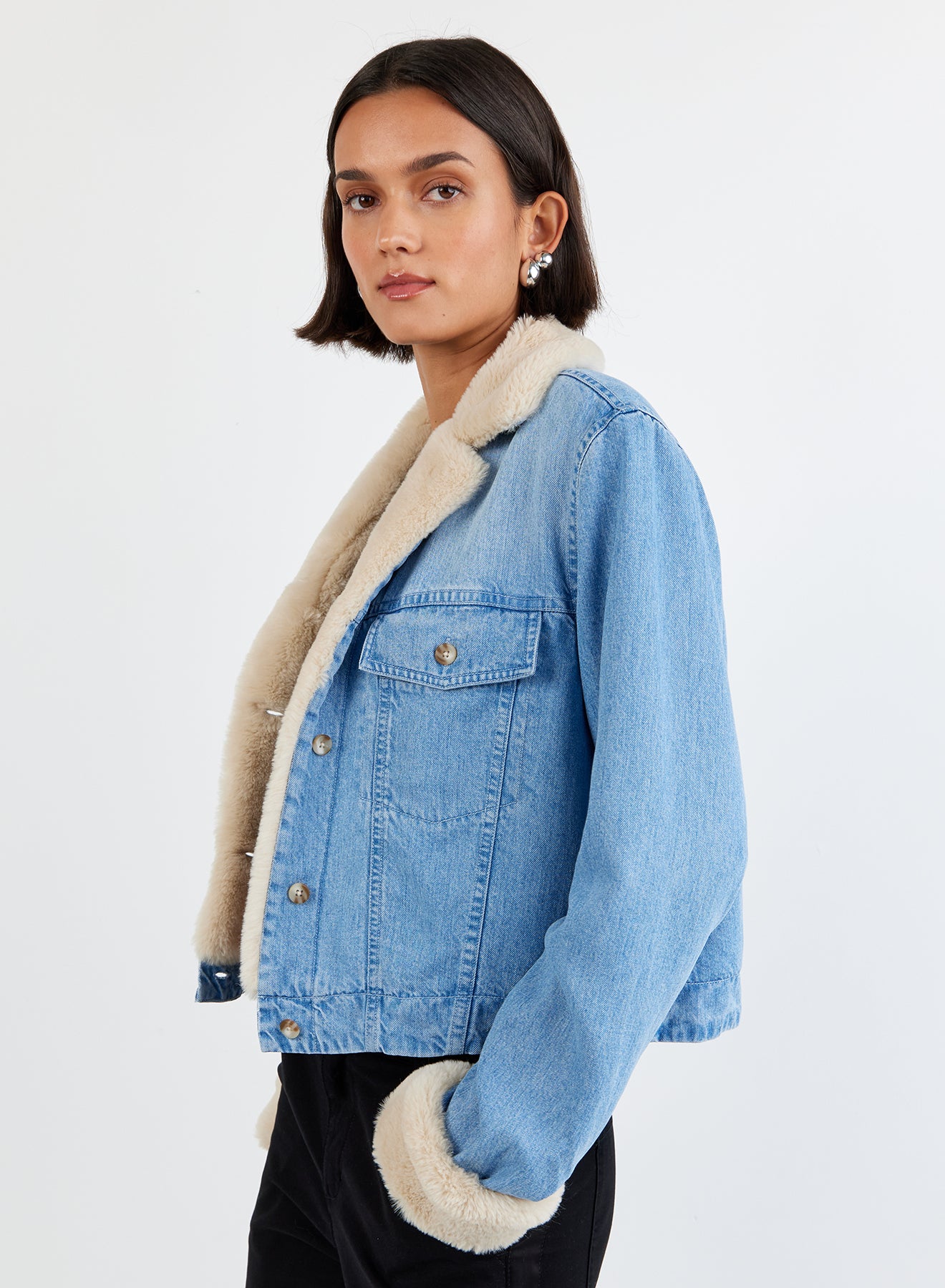 Fur Trimmed Denim Jacket