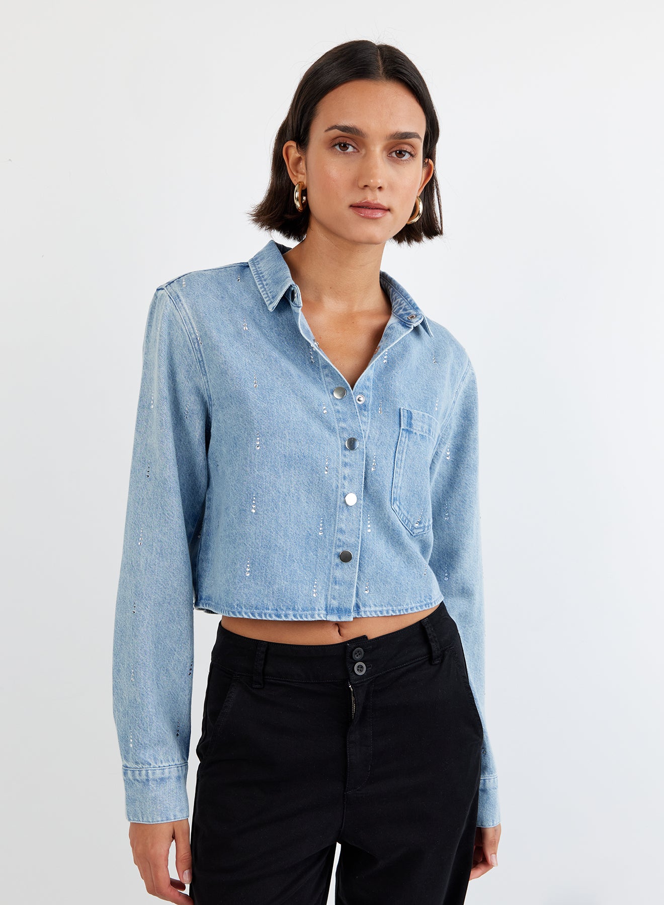 Crop Button Down With Pocket