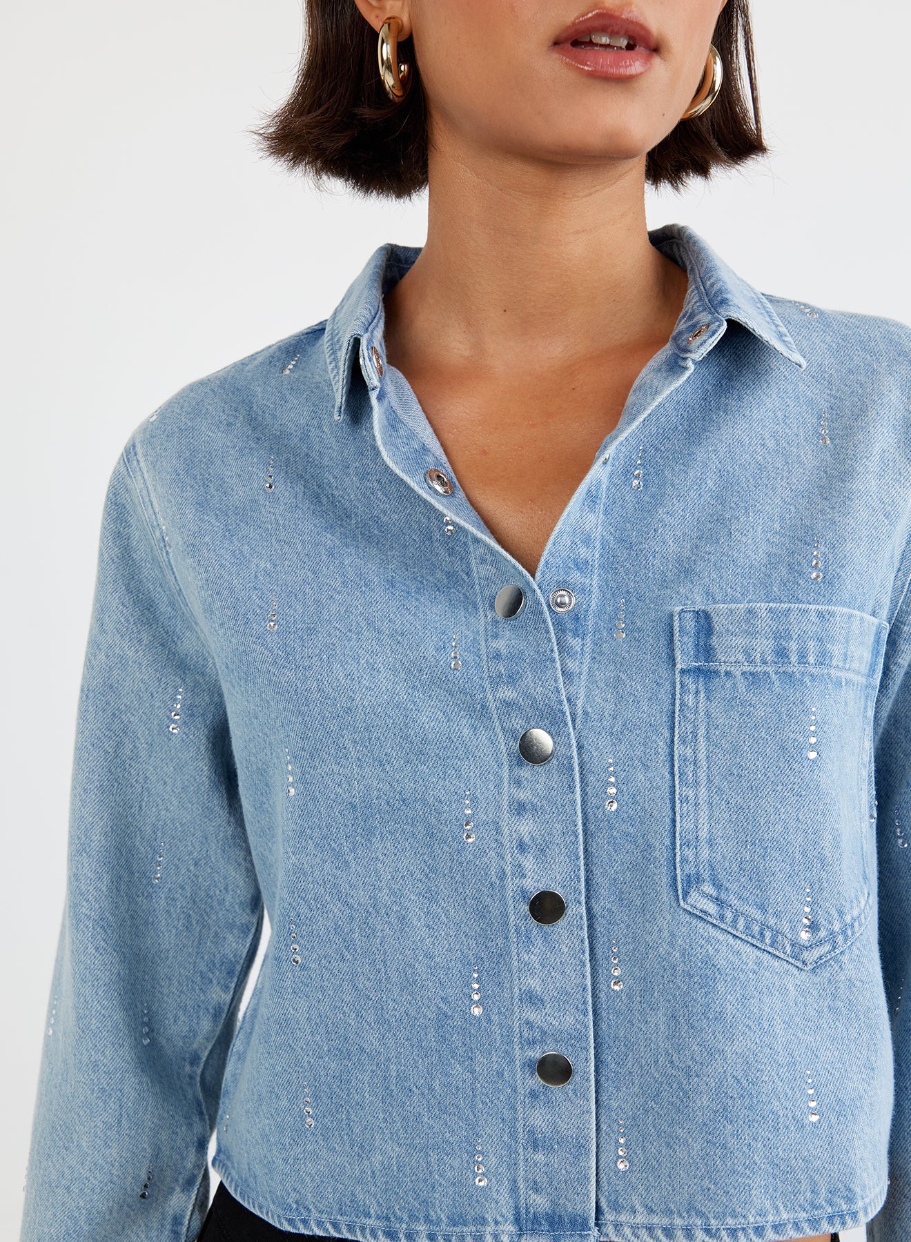 Crop Button Down With Pocket