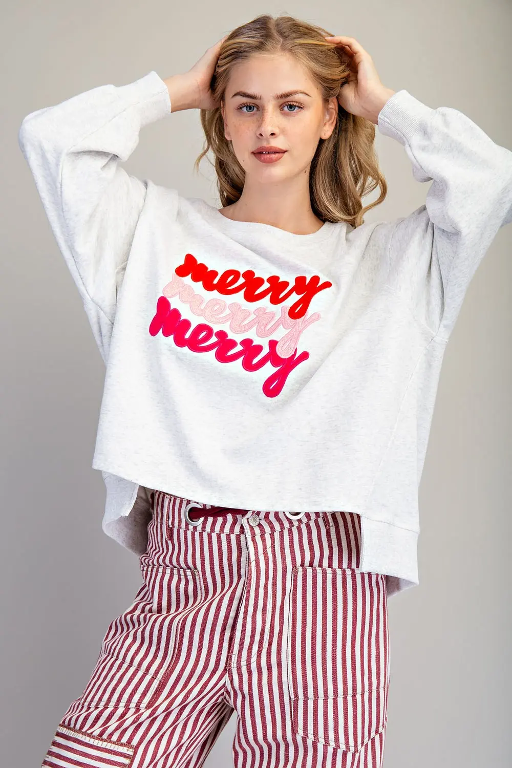 Merry Embroidered Oversized High-Low Sweatshirt