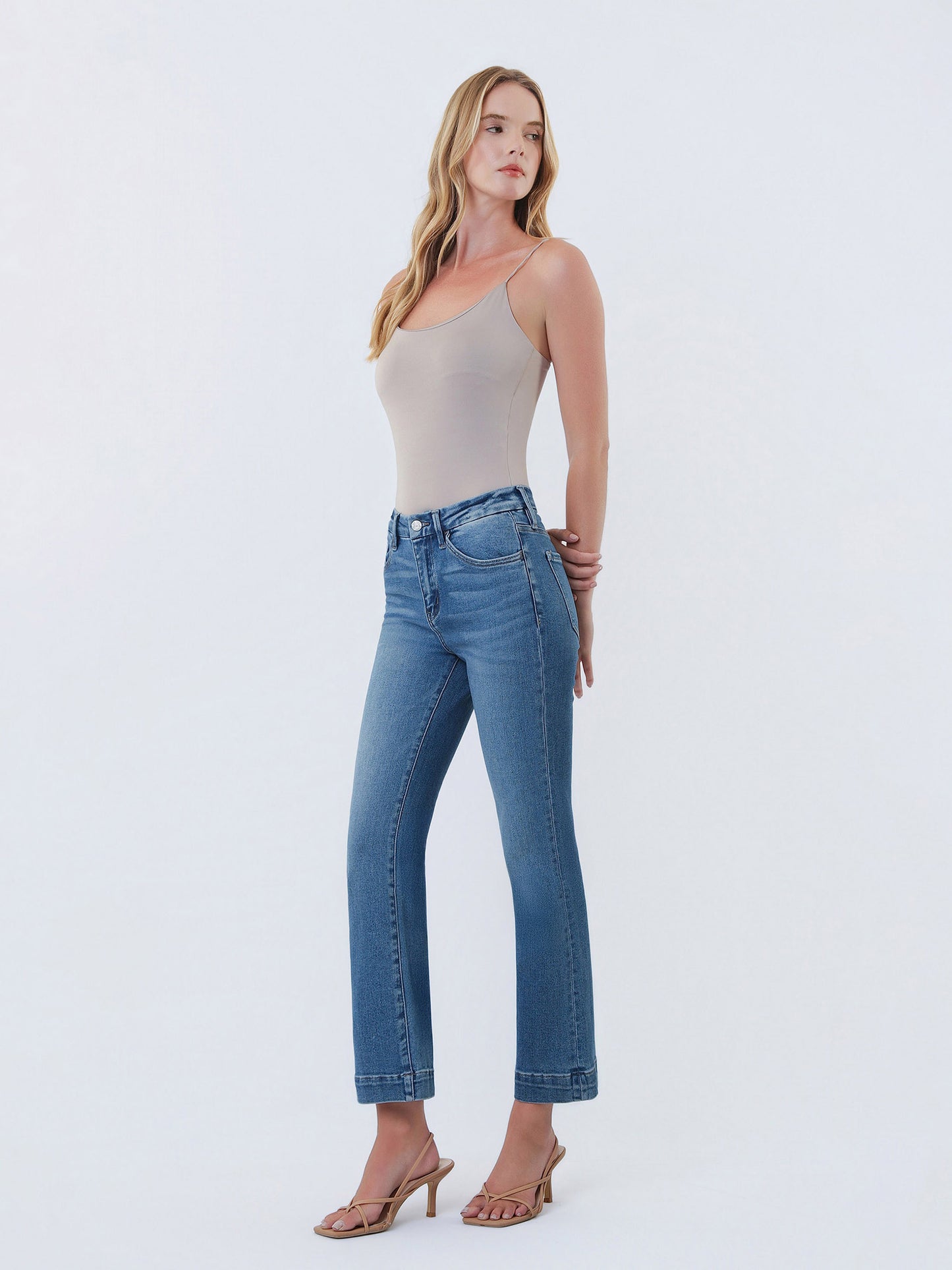 High Rise Seamless Trouser Hem Kick Flare Jeans