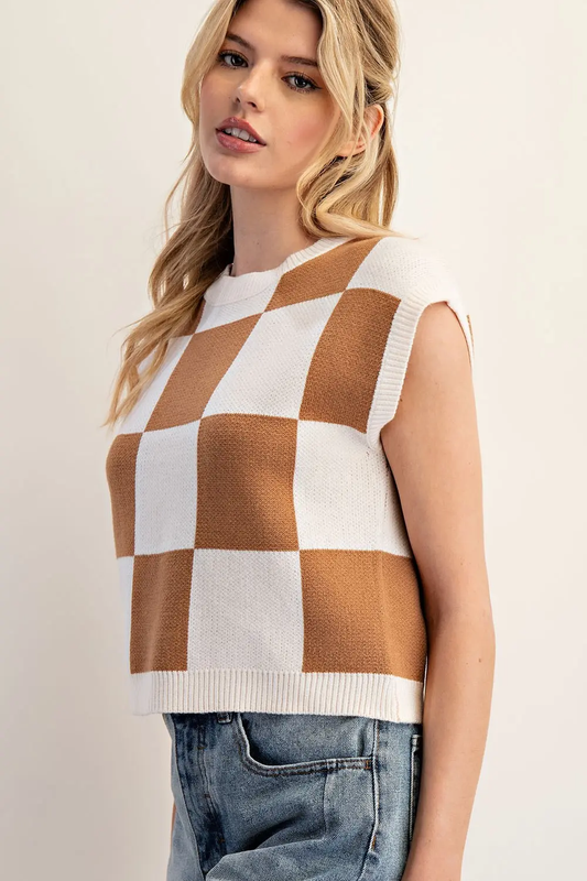 Short Sleeve Check Sweater