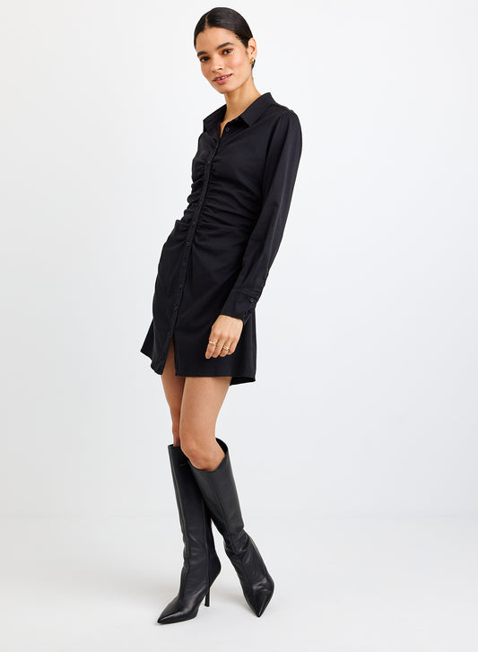 Bella Dahl Long Sleeve Shirred Shirt Dress