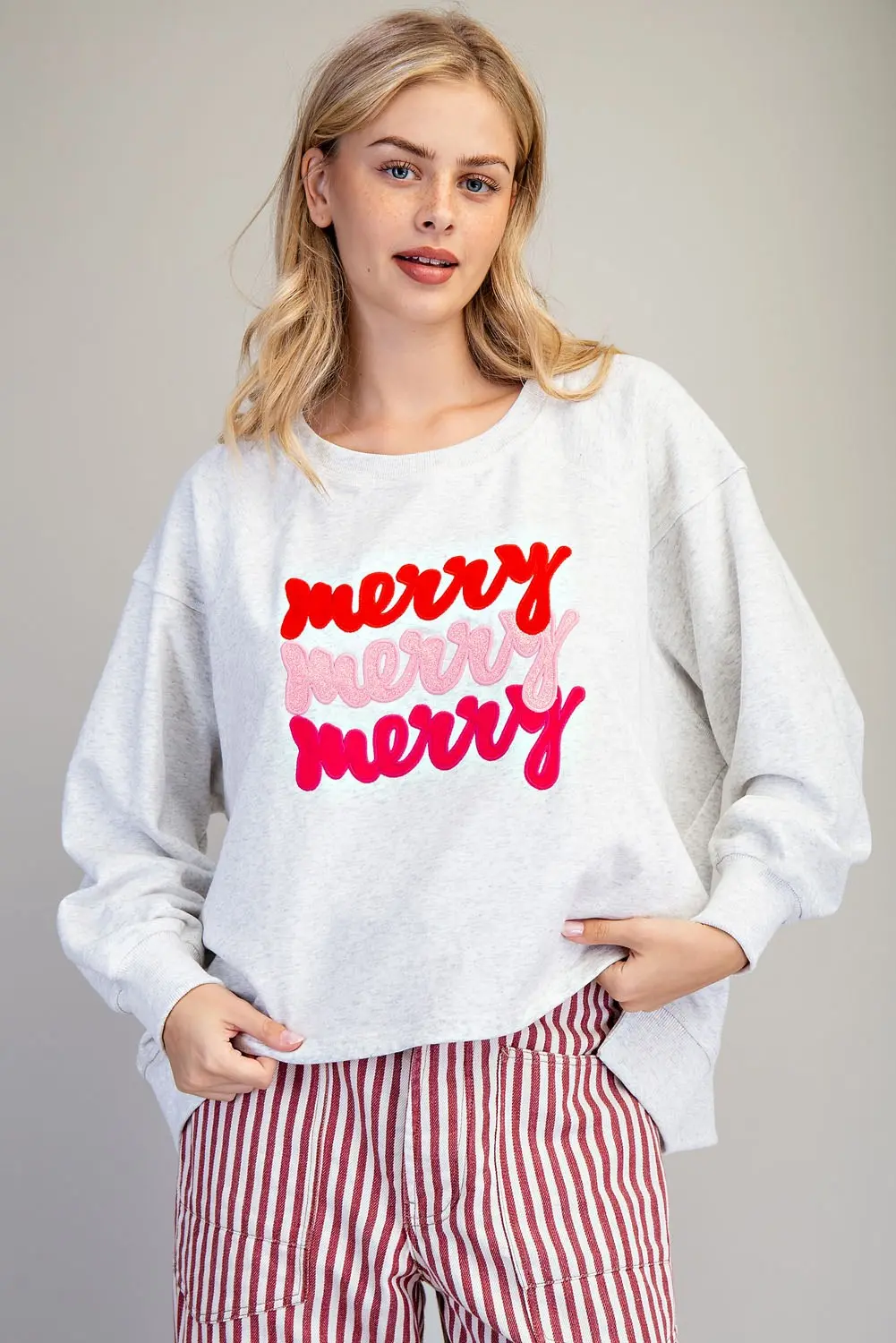 Merry Embroidered Oversized High-Low Sweatshirt
