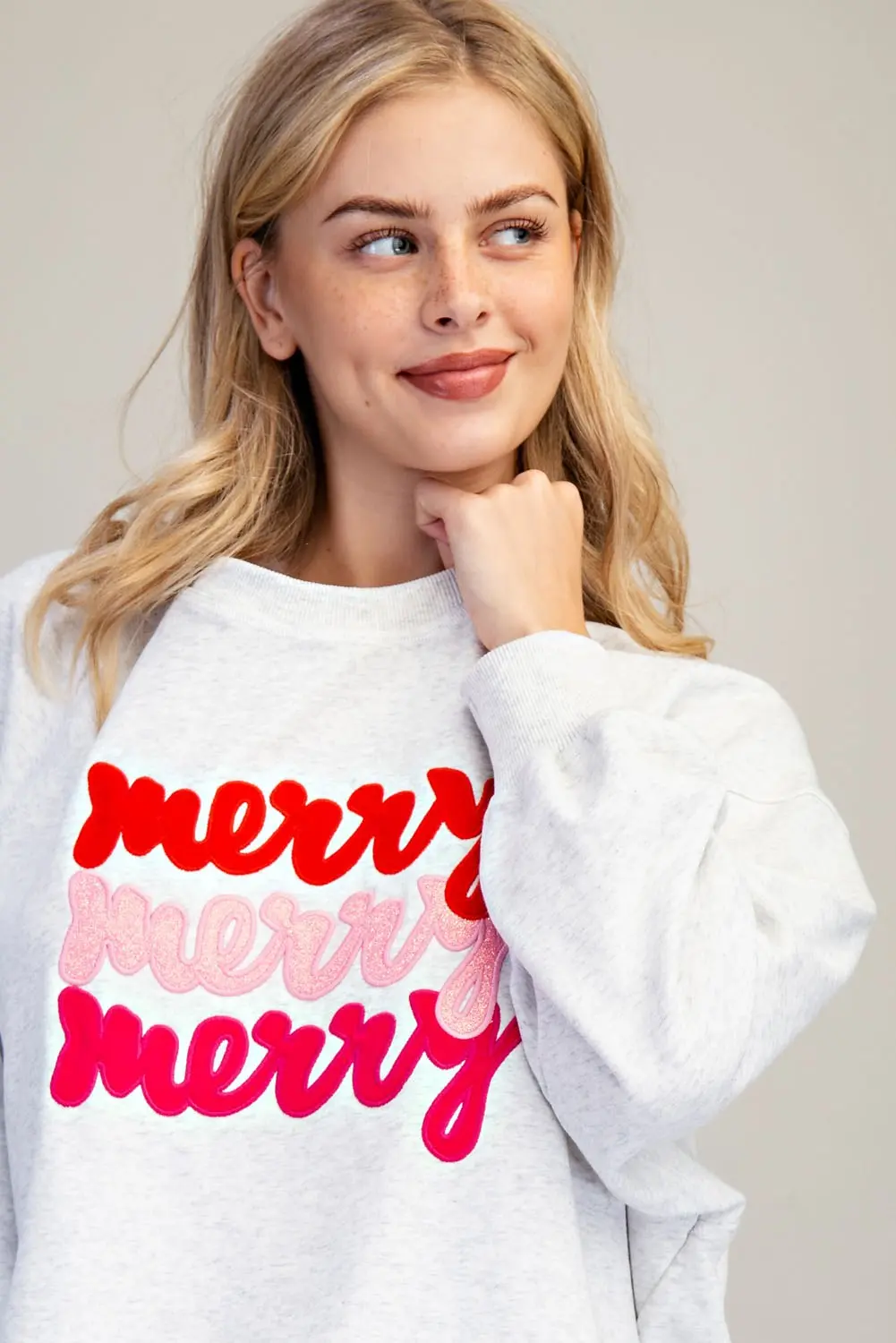 Merry Embroidered Oversized High-Low Sweatshirt