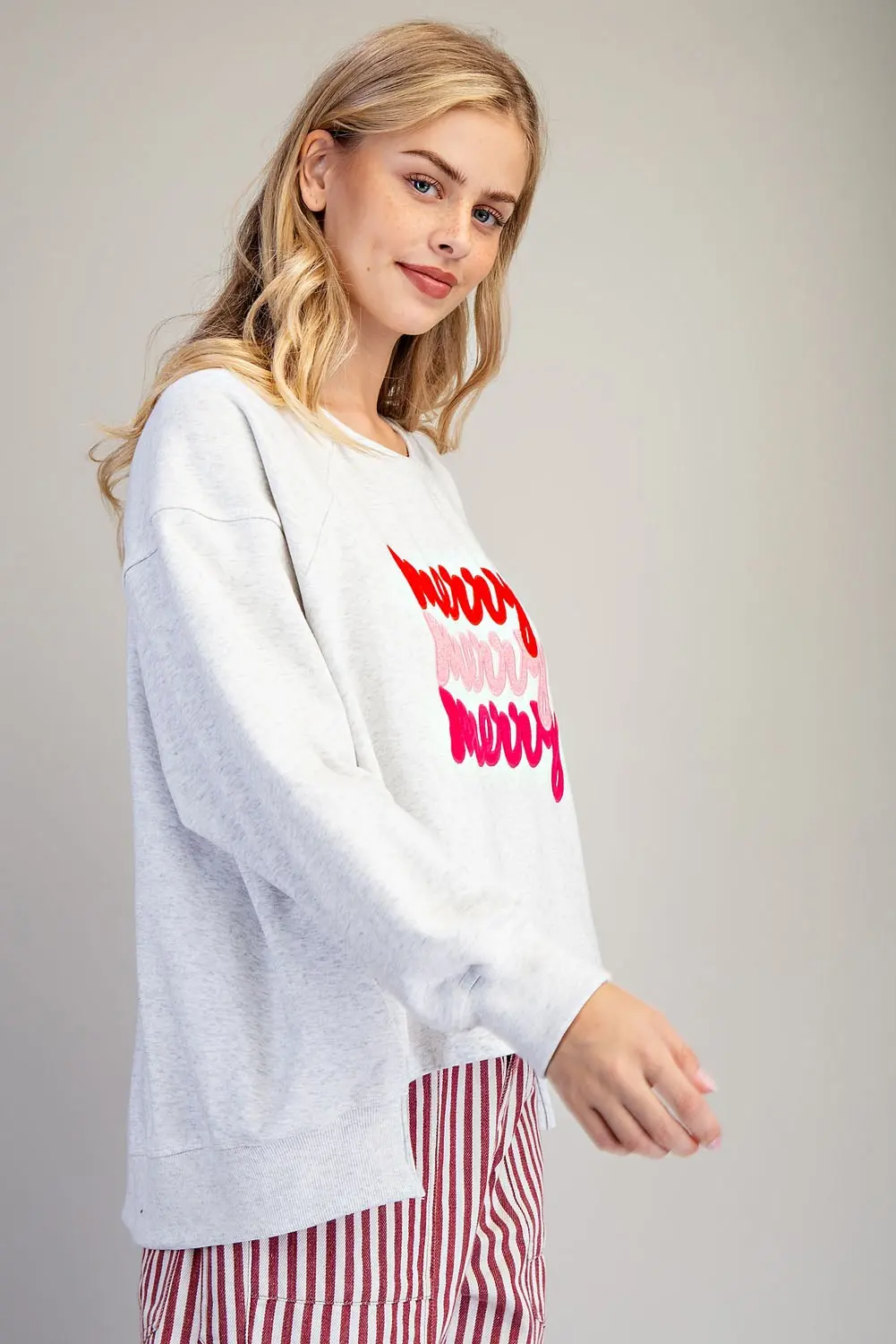 Merry Embroidered Oversized High-Low Sweatshirt