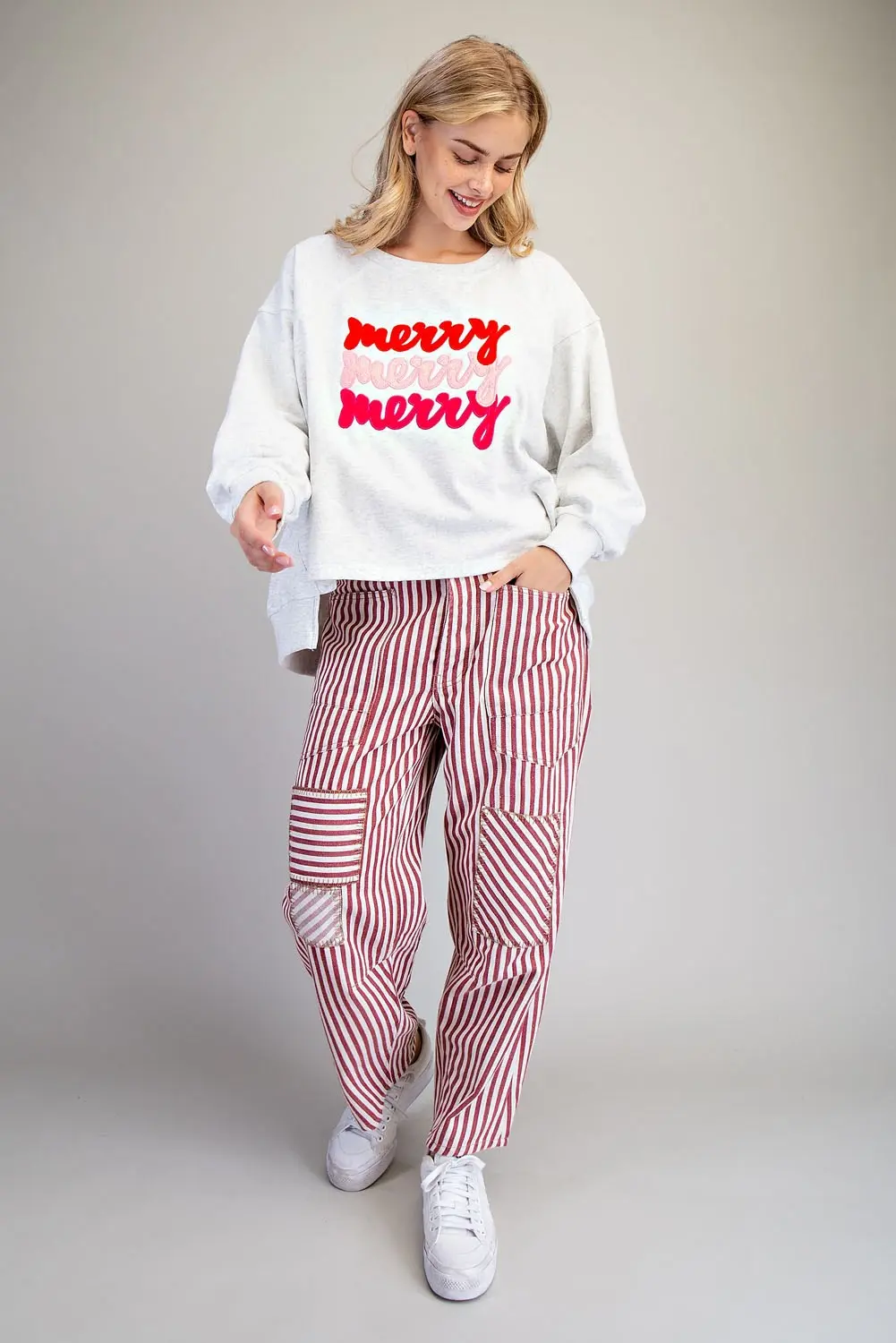 Merry Embroidered Oversized High-Low Sweatshirt