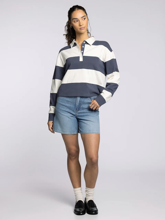 Delta Long Sleeve Rugby Polo – Navy & Cream