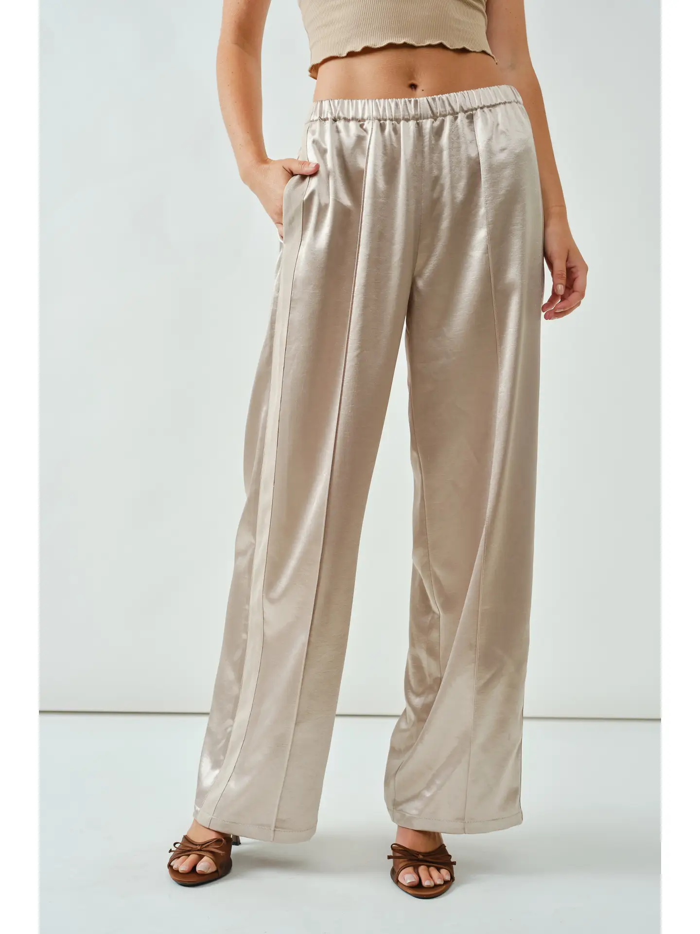 Textured Heavy Weight Satin Comfy Straight Pants