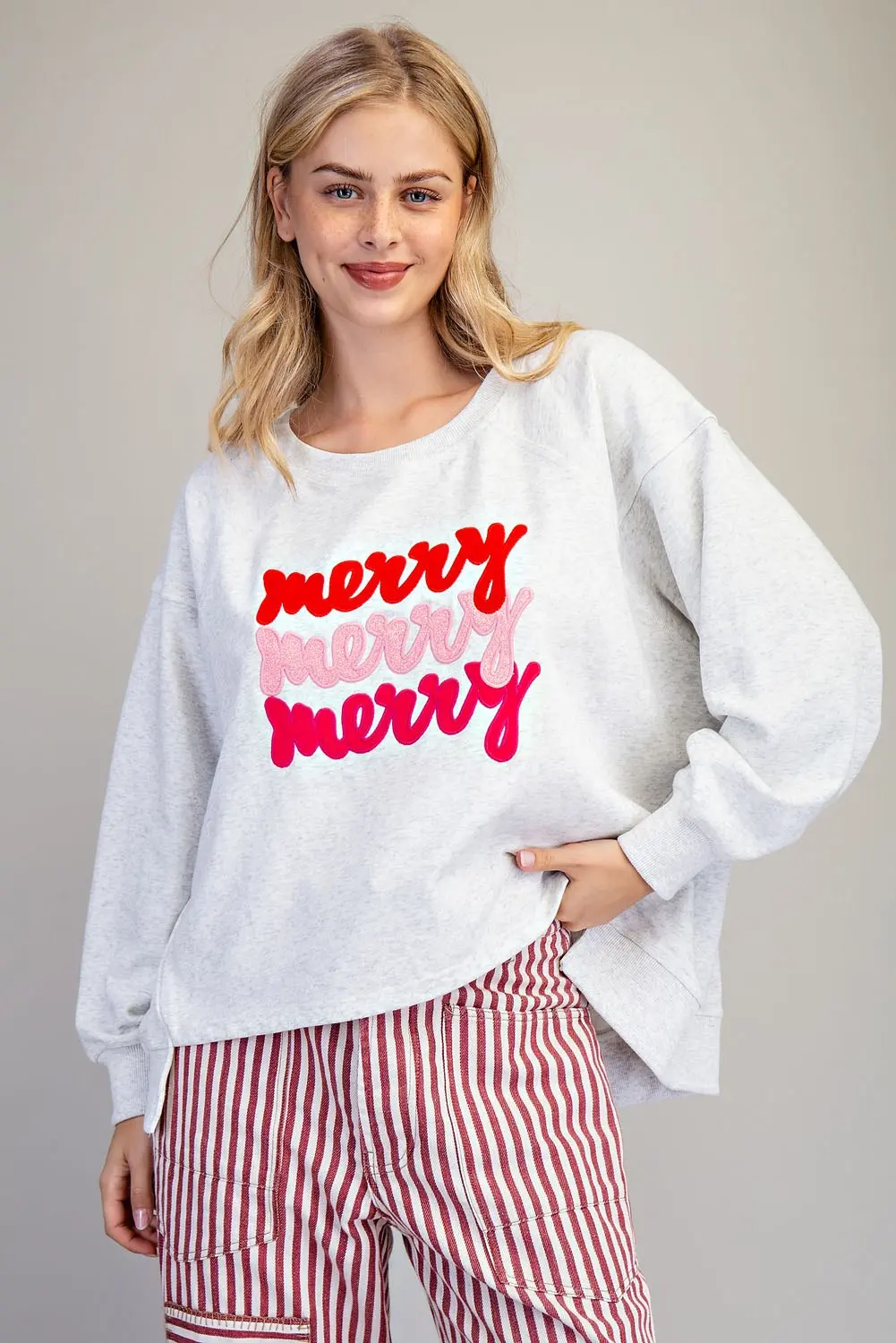 Merry Embroidered Oversized High-Low Sweatshirt