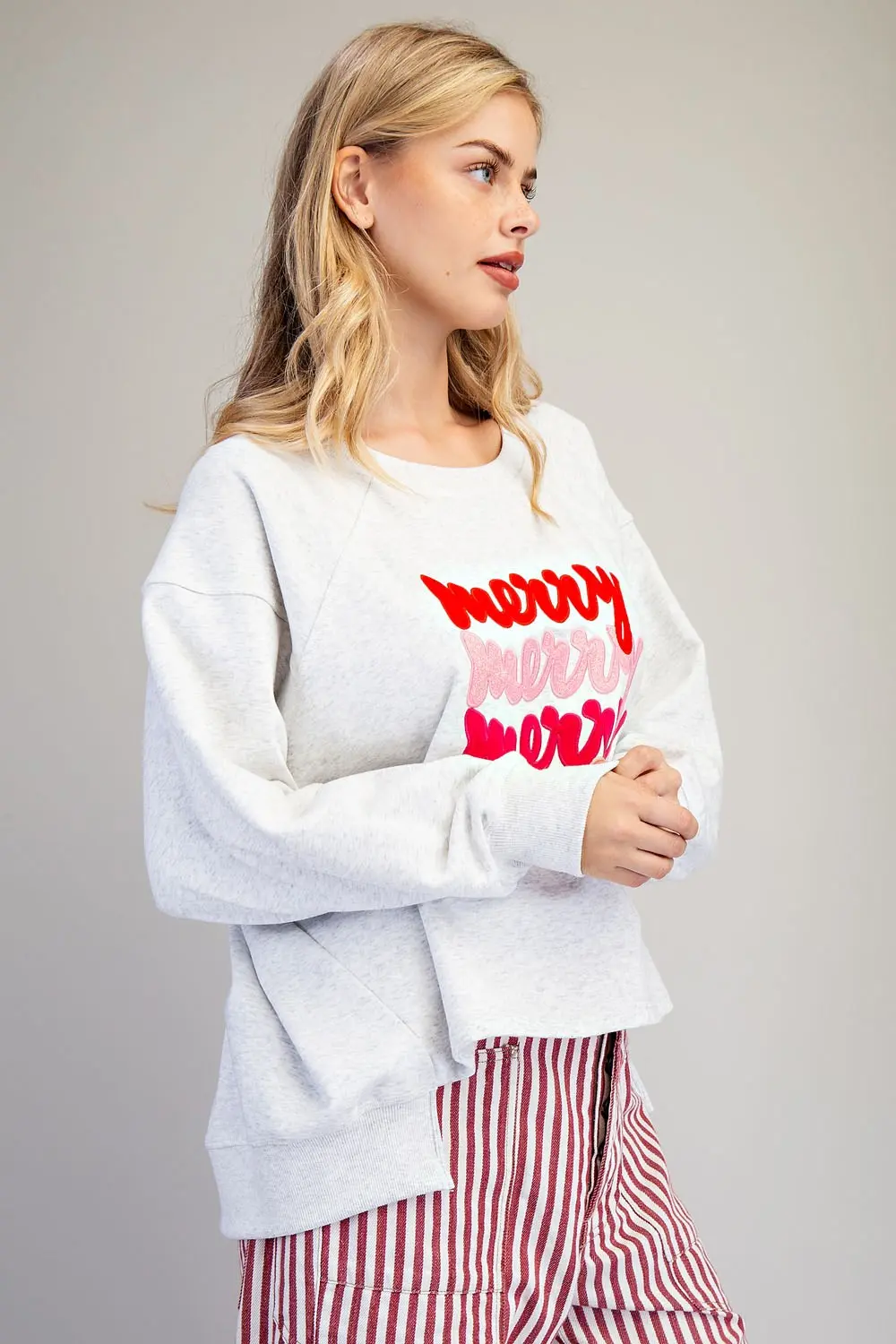 Merry Embroidered Oversized High-Low Sweatshirt