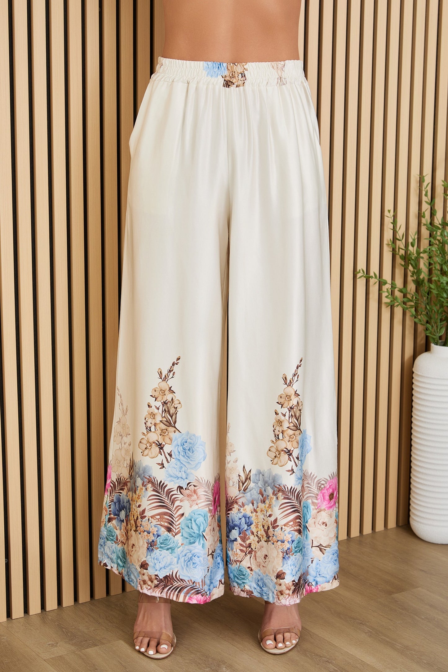 Floral Silky Wide Leg Pants