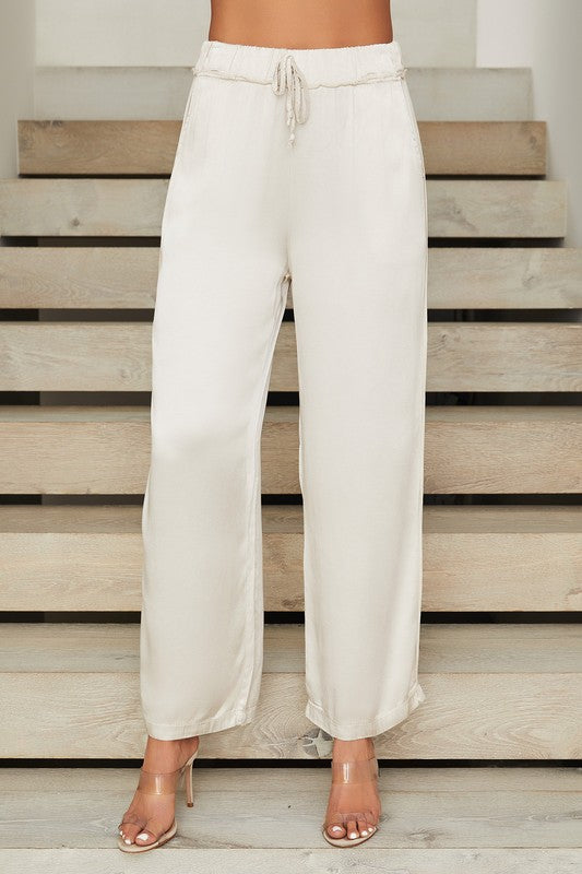 Italian Silky Viscose Straight Leg Pant With Drawstring Waist